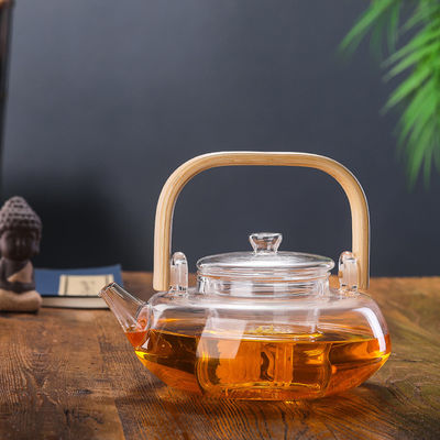 Transparent Blooming Tea Pot With Filter , Hand Blown Tea Cup Set With Kettle supplier
