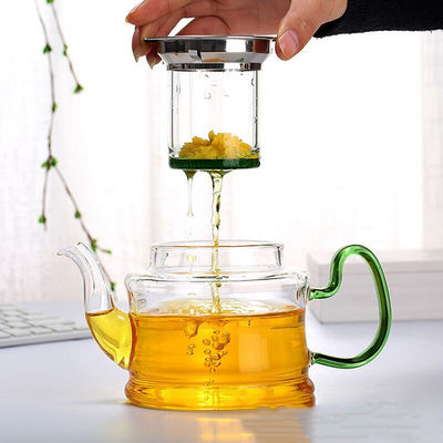 Handblown Thermal Teapot With Infuser , Colored Infuser Borosilicate Kettle supplier