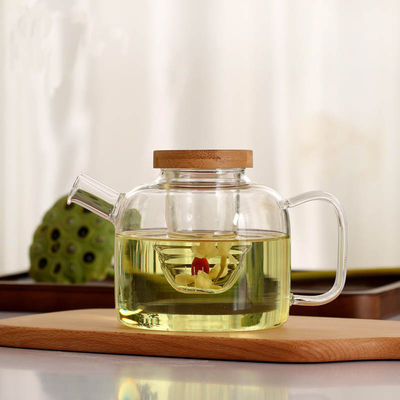 Office / Home Stovetop Safe Teapot With Infuser / Bamboo Lid High Borosilicate supplier