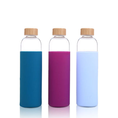500ml Portable Glass Water Bottle Bamboo Lid Odor Free Heat Resistance supplier