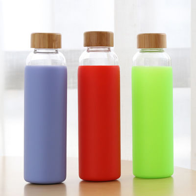 500ml Portable Glass Water Bottle Bamboo Lid Odor Free Heat Resistance supplier
