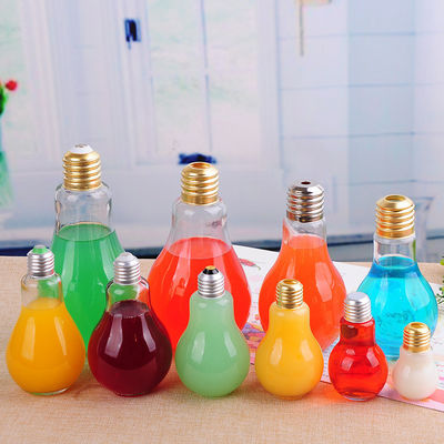 Light Bulb Shape Glass Beverage Bottle With Lid / Straws Customer Capacity supplier