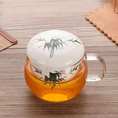 Borosilicate Glass Tea Infuser Cup With Ceramic Filter / Lid 280ml Capacity supplier