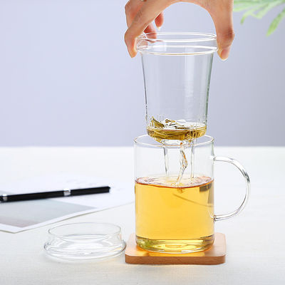 14oz / 420ml Glass Tea Infuser Cup With Lid Durable Loose Leaf Tea Mug supplier