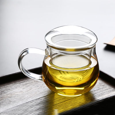 Three Piece Glass Tea Infuser Mug , Transparent Heat Resistant Glass Cup supplier