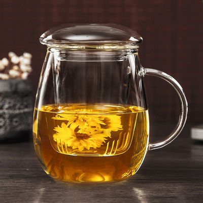 Borosilicate Glass Infuser Mug , Three Piece Tea Cup With Filter And Lid supplier