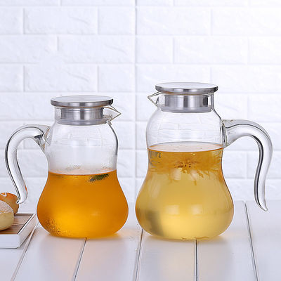 Pyrex Clear Glass Water Pitcher With SS Infuser Lid Gourd Shaped Heat Resistant supplier