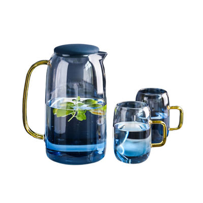 Colored 1550ml Glass Water Pitcher Set With 2 Cups For Iced Water Beverage supplier