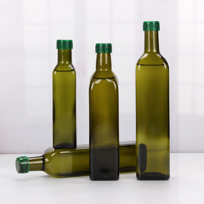 Empty Square Dark Green Glass Bottle , Eco Friendly Glass Olive Oil Cruet supplier