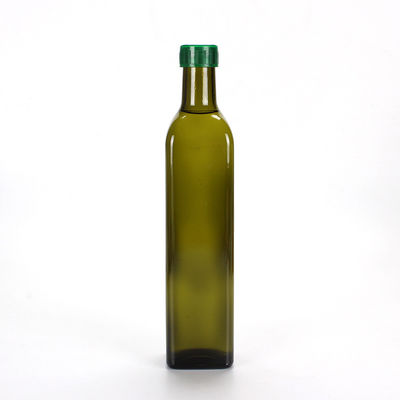 Empty Square Dark Green Glass Bottle , Eco Friendly Glass Olive Oil Cruet supplier