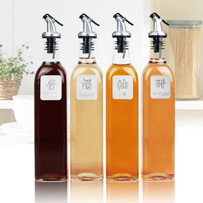 Vinegar Sauce Empty Olive Oil Bottle , Square Olive Oil Bottle With Oil Dispenser supplier