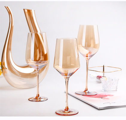 Clear Crystal Wine Glasses Mouth Blown Electroplated Amber Champagne Flutes supplier