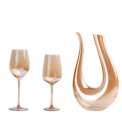 Clear Crystal Wine Glasses Mouth Blown Electroplated Amber Champagne Flutes supplier