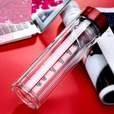 Portable Double Wall Glass Water Bottle With Strainer / Rubber Seal Durable supplier