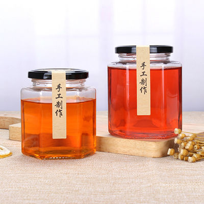 Handmade Stackable Glass Jam Jar Hexagonal Shape Small For Food Storage supplier