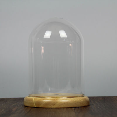 Oak Base D20 X H23cm Borosilicate Clear Glass Dome Cloche supplier