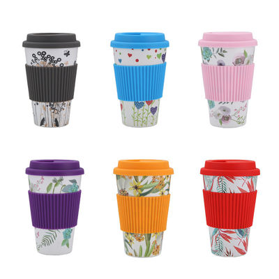Biodegradable 400ml Bamboo Fiber Coffee Cup With Silicone Cover supplier