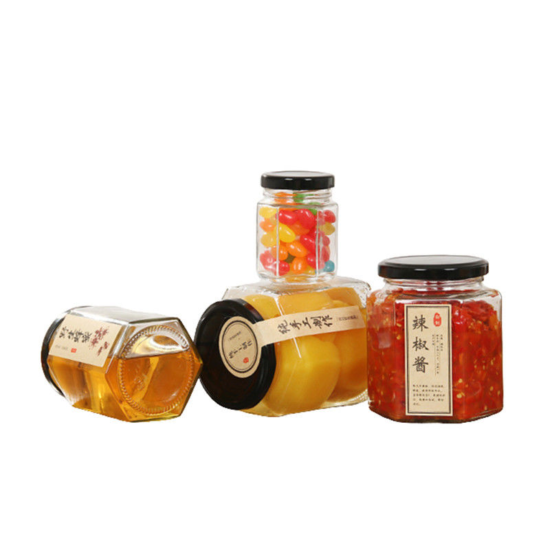 Flat Hexagon Airtight Mason Jars , BPA Free Food Safe Glass Candy Jar With Lid supplier
