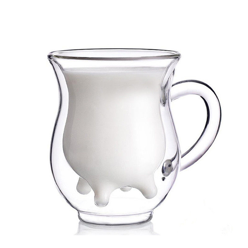 Cute Calf Double Wall Glass Cup Milk Cow Nipple Shape Not Easy To Broken supplier