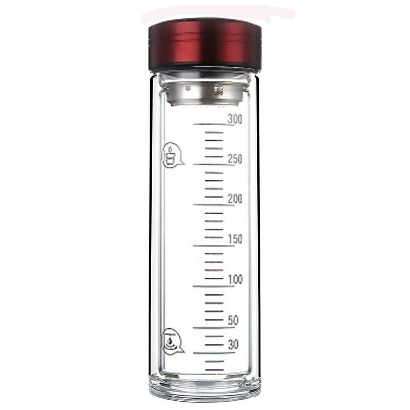 Portable Double Wall Glass Water Bottle With Strainer / Rubber Seal Durable supplier