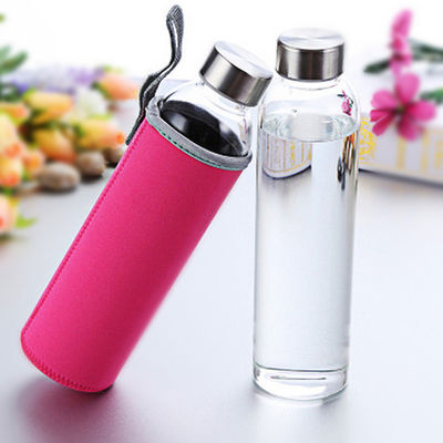 18 Oz Leak Proof Portable Glass Bottle , Carrying Sleeve Reusable Drink Bottle supplier