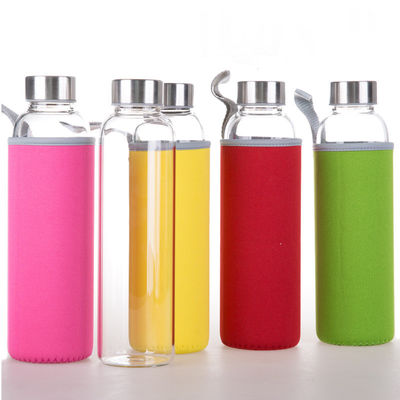 18 Oz Leak Proof Portable Glass Bottle , Carrying Sleeve Reusable Drink Bottle supplier