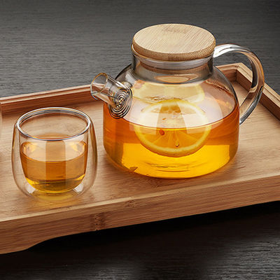 Large Spout 1000ml Clear Glass Teapot Safe Water Kettle With Bamboo Lid supplier