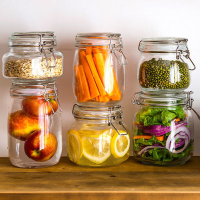 Wide Opening Recycled Glass Jars With Lid , Fermenting Glass Preserving Jars supplier
