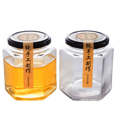 280ml Clear Hexagonal Shape Glass Jam Jar With Screw Top Lid Machine Made supplier
