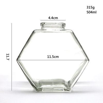 Empty Hexagon Glass Honey Jar Pot Jar 12oz Capacity Wooden Bamboo Dripper supplier