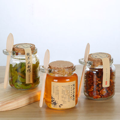 250ml Small Glass Canning Jars , Recycled Glass Jars With Wooden Spoon supplier