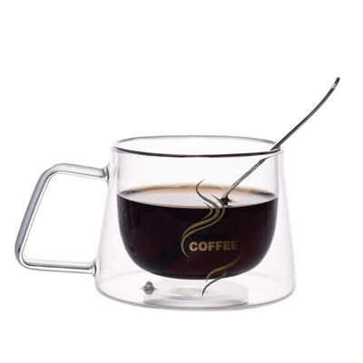 Handmade Glass Cappuccino Cups , Pyrex Double Walled Glasses With Handles supplier
