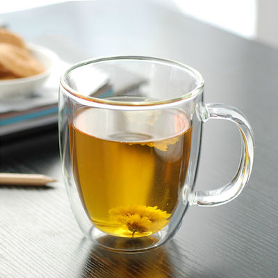 High Borosilicate Double Wall Glass Tumbler , Transparent Tea Cup With Bamboo Lid supplier
