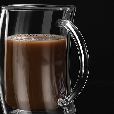 Espresso Double Wall Glass Cup Safe To Touch With Handle Unique Design supplier