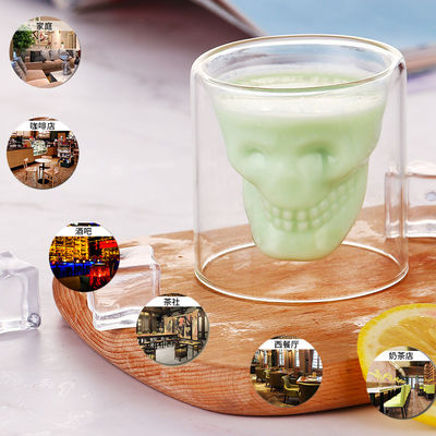 Double Layer Glass Coffee Mugs , Skull Whiskey / Vodka / Cocktail Glass Cup supplier