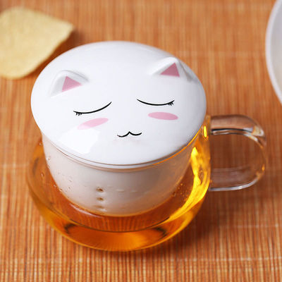 Fancy Cartoon Glass Tea Tumbler With Infuser , Pyrex Glass Tea Travel Mug supplier
