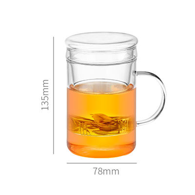 14oz / 420ml Glass Tea Infuser Cup With Lid Durable Loose Leaf Tea Mug supplier