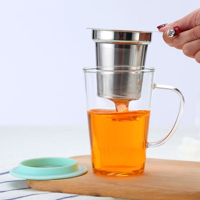 350ml Glass Tea Mug With Infuser And Lid , 304 Stainless Steel Filter Borosilicate Glass Tea Cups supplier