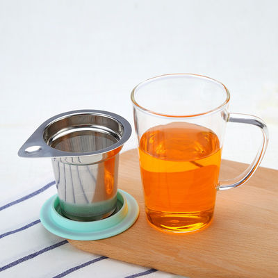 350ml Glass Tea Mug With Infuser And Lid , 304 Stainless Steel Filter Borosilicate Glass Tea Cups supplier