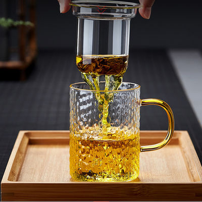 Heat Proof Pyrex Glass Tea Infuser Cup Sets With Lid Hand Blown Craft supplier