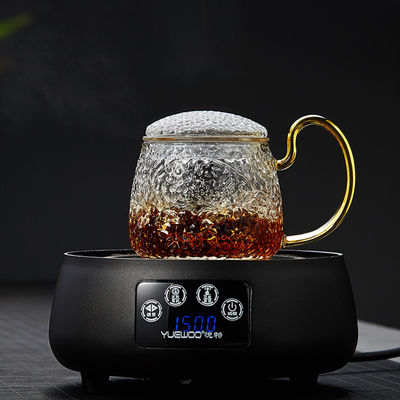 Anti Heat 400ml Tea Cup , Blooming / Loose Leaf Glass Tea Mug With Lid supplier