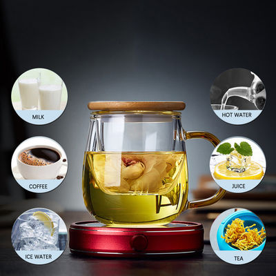 Bamboo Cover Clear Glass Tea Cup With Infuser , Hand Blown Office Tea Maker supplier
