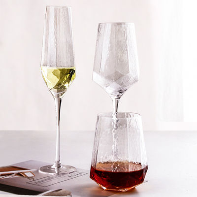 Clear Crystal Wine Glasses Diamond Shaped Lead Free Goblet OEM Service supplier