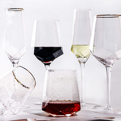 Clear Crystal Wine Glasses Diamond Shaped Lead Free Goblet OEM Service supplier