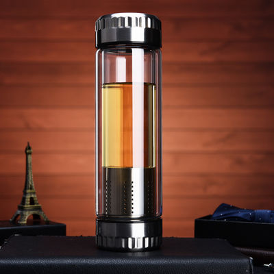 Personalized Glass Water Bottle Heat Resistant With Stainless Steel Infuser supplier