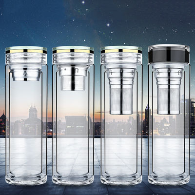 Double Wall Thick Glass Water Bottle With Crystal Lid BPA Free Eco Friendly supplier