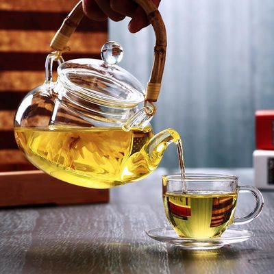 Coffee / Tea Clear Glass Teapot With Bamboo Handle Thermal Shock Protection supplier