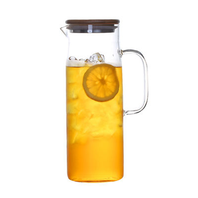 Heat Resistant Beverage Glass Water Pitcher Durable High With Bamboo Lid supplier