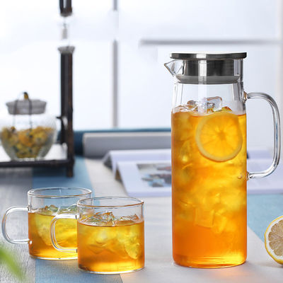 Heat Resistant Beverage Glass Water Pitcher Durable High With Bamboo Lid supplier