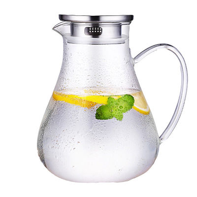 Clear Tempered Glass Water Pitcher Iced Tea Carafe With Stainless Steel Lid supplier